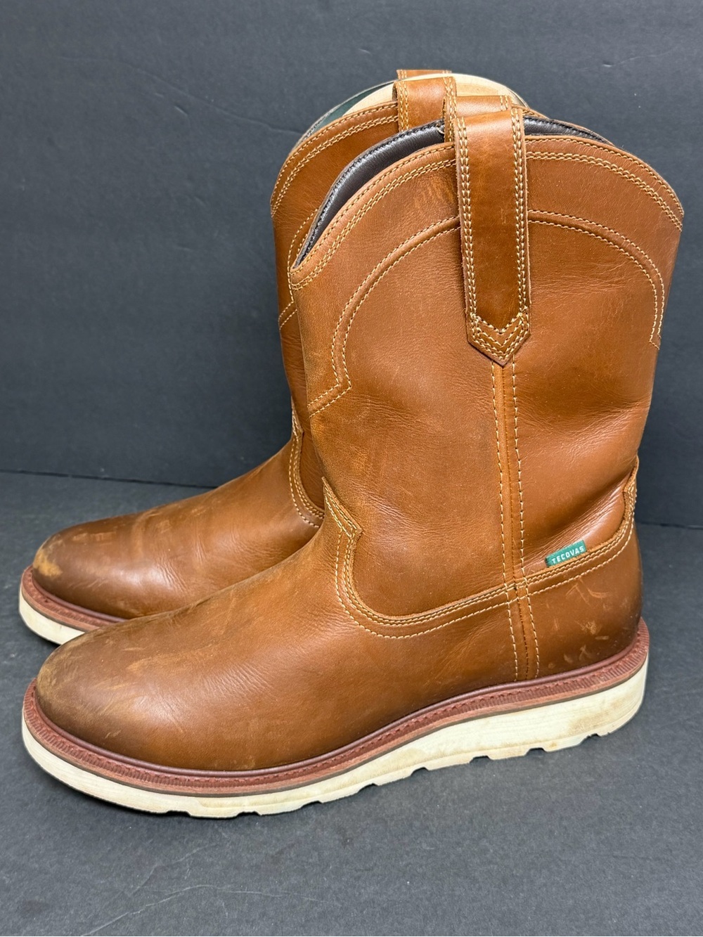 Tevovas  The Knox 11.5D Ranch Wear Tan Cowhide Leather Roper Wedge Vibram Sole